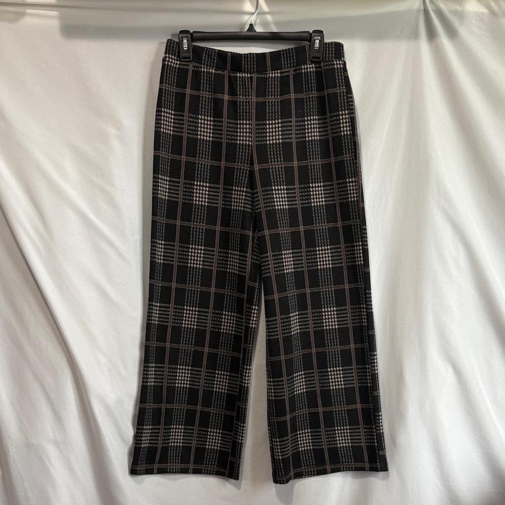George Black and Tan Plaid Wide Leg Pants